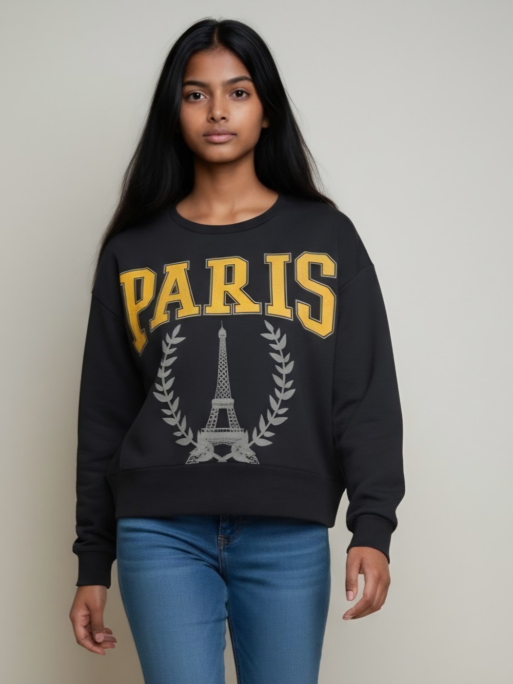 Freeze Paris Eiffel Tower Graphic Sweatshirt Youth XL Oversized Crewneck Navy